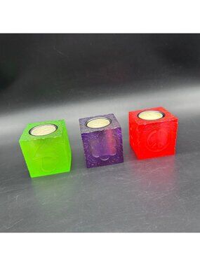 Vintage Acrylic Candle Holder 1980s UV Glow Set of 3 Mushroom Peace Sign Daisy